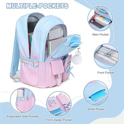 Scothen Backpacks for Girls, Girls Backpack with Lunch Box & Pencil Pouch for Teens Girl Kids Elementary Middle High School College Student Bookbag Daypack Laptop Travel Backpack for Women - color: Blue Purple