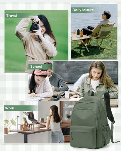 winspansy Backpack for School Teenage Girls Boys,Waterproof Lightweight School Bags Travel Daypack Simple Cute College Backpack Rucksack for Women Men fit 14 Inch Laptop,Army Green - color: A2-army Green