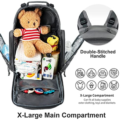 SHARKMOUTH Diaper Bag Backpack for Dad and Mom, Military Molle diaper Pack with Insulated Bottle Holders and Wipe Pocket - color: Gray