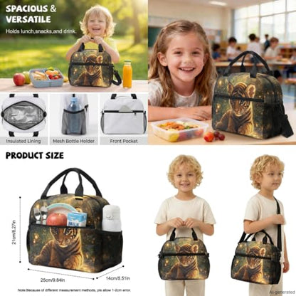 ZDCUSTOM Boys School Backpack with Lunch Box 5PCS, Tiger Cub Bookbag for School, Cute Schoolbags with Water Bottle Sleeves,Pencil Case Keychain, Back to School Gifts for Elementary - color: Tiger Cub