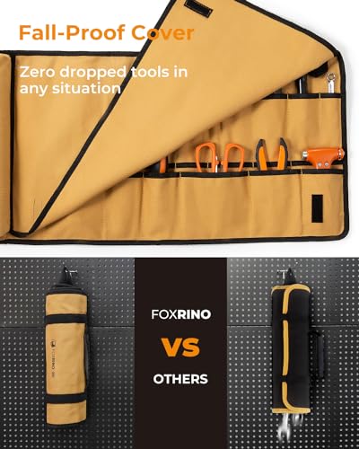 Foxrino Tool Roll, Heavy Duty Tool Roll Bag Organizer, Roll Up Tool Pouch with 20 + 1 Pocket, Gifts for Men Father Dad Mechanic, Brown - color: Brown