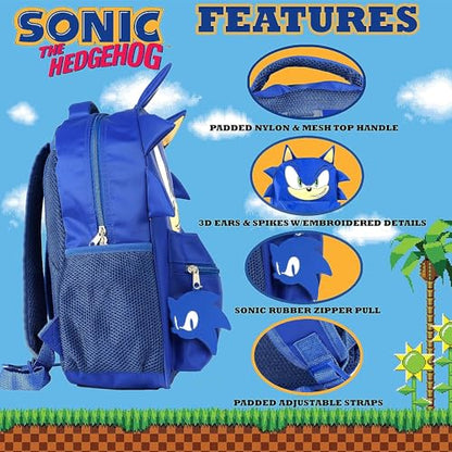 AI ACCESSORY INNOVATIONS Sonic Backpack for Boys & Girls, Bookbag with Adjustable Shoulder Straps & Padded Back,16 Inch Schoolbag with 3D Features, Blue - style: Blue Sonic