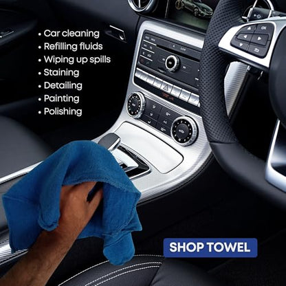 Cotton Shop Towels Cleaning Rags 108 Pack, 12x14 Inch 100% Cotton Bulk - Dye-Free Lint-Free Shop Rags Cleaning Cloths for Bar, Car, Garage, Automotive and Kitchen - Blue - color: Blue - 108 Pack