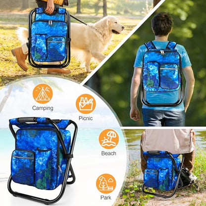 Kikerike Backpack Stool Cooler Chair Heavy Duty 300 LBS Max Load Portable Lightweight Stool Backpack Folding Fishing Cooler Seat for Camping Hunting Fishing - Ocean - color: Ocean