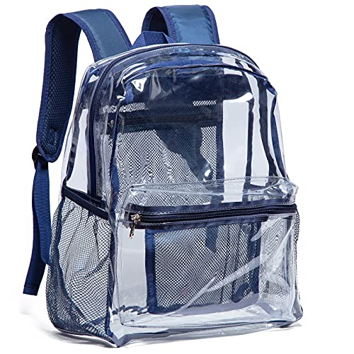 Vorspack Clear Backpack Heavy Duty PVC Transparent Backpack with Reinforced Strap for College Workplace | Heavy Duty - color: Navy Blue
