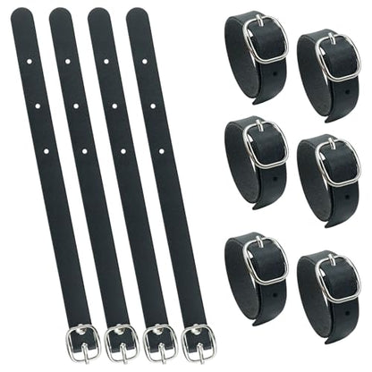 10pcs PU Leather Luggage Tag Straps with Metal Buckle Black Leather Luggage Tag Loops for Suitcases Briefcase Backpacks Travel Hanging Accessories