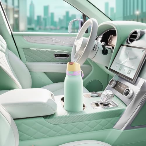Meoky 24 oz Slim Insulated Water Bottle: Leak Proof Locking Lid, 2-in-1 Straw and Spout, 24 Hours Cold, Top Handle, BPA Free, Stainless Steel Water Bottle for Adults Teens Sports Travel, Lime - color: Lime