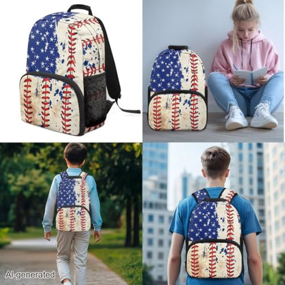 3PCS Backpack for Boys Girls Teens, USA Flag Baseball 3 in 1 Lightweight School Bag 17 Inch School Backpack with Lunch Box Pencil Case for Middle High Students - color: Usa Flag Baseball