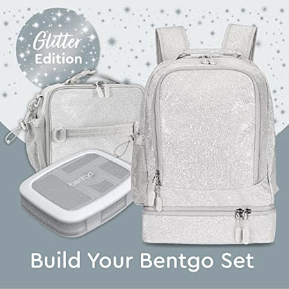 Bentgo Kids 2-in-1 Backpack & Insulated Lunch Bag - Glitter Designed 16” Backpack for School & Travel -, Durable, Water Resistant, Padded, & Large Compartments (Glitter Edition - Silver) - color: Glitter Edition - Silver