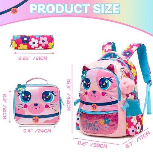 Backpacks for Girls School Bag Cute Girls Backpacks Ages 8-10 Kids Bookbag Set Travel Backpack for Preschool Kindergarten Elementary Students Backpack to School Supplies - color: 01 Rose