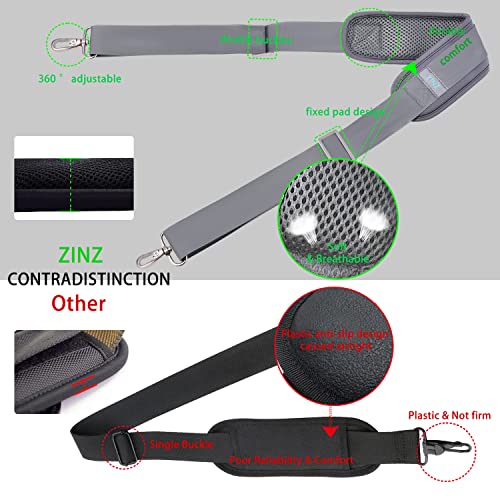ZINZ 79 inch Shoulder Strap, Extra-thick Fixed Cushion Pad and Dual Clasps Universal Replacement Strap with Metal Swivel Hooks for Laptop Bags, Luggage Bags, Camera, Crossbody (200cm,Gray) - color: Grey