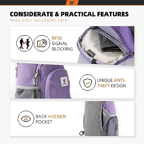 SKYSPER Sling Bag RFID Crossbody Sling Backpack Cross Body Shoulder Bag Travel Hiking Daypack for Women Men(Purple) - color: Purple