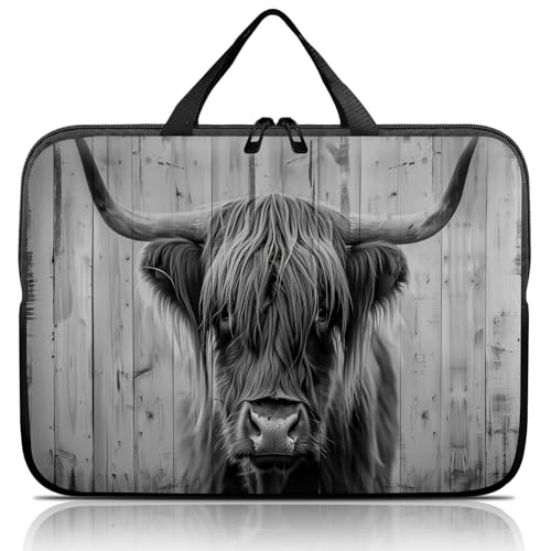 14 15 15.4 15.6 inch Laptop Handle Bag Computer Bag, Pouch Holder Notebook Sleeve Cover Soft Case Compatible for Dell,Lenovo,Toshiba HP, Asus Notebook-Highland Cow - color: Highland Cow