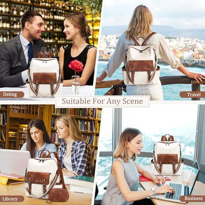 AGLOD Backpack Purse for Women PU Leather Back Packs Designer Ladies Shoulder Bag Fashion Faux Work Travel Handbags - color: Beige-brown