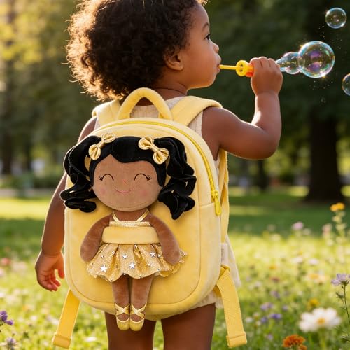Gloveleya Toddler Backpack Baby Ballerina Girl Gifts Plush Curly Hair Ballet Backpack - Black Blonde 9 inches - color: A03 Black Blonde Backpack, size: 9 inches