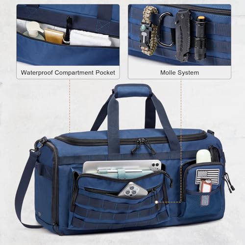 G4Free 3-in-1 Travel Duffle Bag for Men and Women, 50L Large Gym Sports Bags Tactical Military Duffle Backpack with Shoes Compartment and Wet Pocket (Navy) - color: Navy