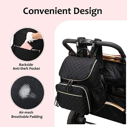LORADI Lightweight Diaper Bag Backpack, Baby Shower Gifts, Beige | Stroller Clips, Insulated Pockets, Water-resistant, Easy to Clean, Durable - color: Beige