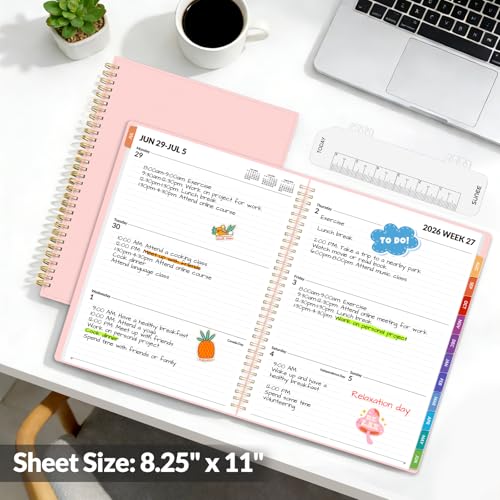 SUNEE Academic Planner 2026-2027 – Weekly & Monthly Planner, July 2026 to June 2027, 8.5"x11", Thick Paper, Tabs, Pockets, Bookmark, Spiral-Bound, Student Teacher Organizer, Pink - color: Pink
