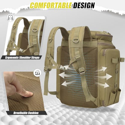 HAMBOLY Fishing Backpack 45L with Rod Holders, Water-Resistant Tackle Backpack for Fishermen, Large Capacity Fishing Gear Bag for Travel Hiking Camping - color: Brown