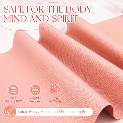 3 mm Thick Yoga Mat Bulk, Non Slip Exercise Workout Fitness Pad for Women Men, Gym Home Yoga Pilates, Easy to Clean, Sturdy PVC - color: Rose