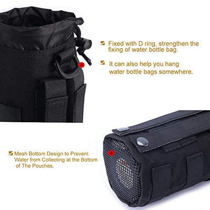 Upgraded Sports Water Bottles Pouch Bag, Tactical Drawstring Molle Water Bottle Holder Tactical Pouches, Travel Mesh Water Bottle Bag Tactical Hydration Carrier - color: Black-2 Pack