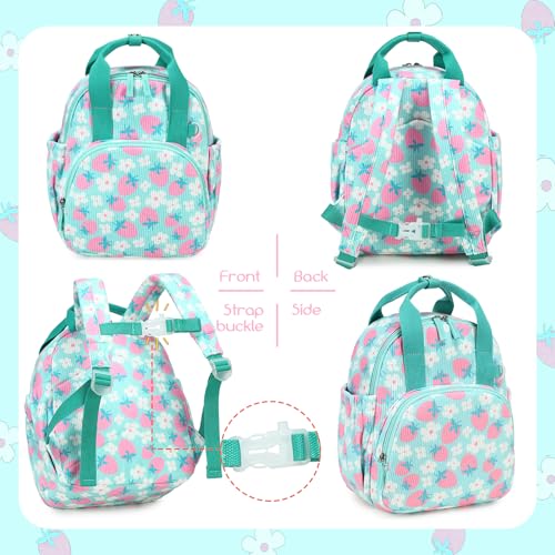 Bluboon Toddler Backpack for Girls Boys 2-4 Cute 12" Preschool Kindergarten Backpacks Kids Daycare Bags School Travel (Pink Strawberry Flower - Mint Green, Age 2-4 (12" H not Fit A4 Folder)) - color: Pink Strawberry Flower - Mint Green, size: Age 2-4 (12"