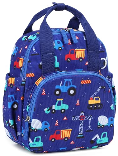 Bluboon Toddler Backpack for Girls Boys 2-4 Cute 12" Preschool Kindergarten Backpacks Kids Daycare Bags School Travel (Engineering vehicle - Royal blue, Age 2-4 (12" H not Fit A4 Folder)) - color: Engineering Vehicle - Royal Blue, size: Age 2-4 (12" H not