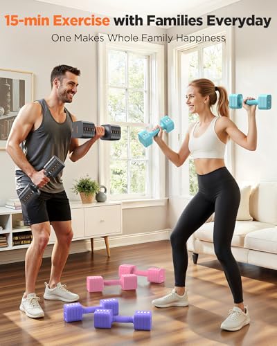 FEIERDUN DB3 5-in-1 Adjustable Dumbbell Set, 6LB/10LB Pair Adjustable Weights for Women at Home, Dual Locking Stable Hand Weights with TPU Soft Handle, Home Gym, Rehab, Pilates, Yoga, Strength Training - color: A-Strength Grey, style: 10LBS Pair (20LBS To