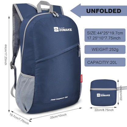 ZOMAKE Lightweight Packable Backpack 20L,Foldable Backpacks Small Daypack for Hiking Water Resistant Day Bag for Travel(Royal Blue) - color: Royal Blue