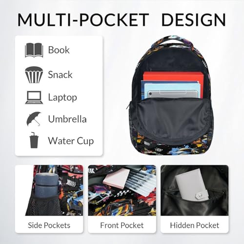 Boys Backpack Set - Racing Car Backpacks for Kids - 3Pcs Toddler Bookbag with Lunch Box & Pencil Case - Lightweight School Bag for Kindergarten/Preschool/Elementary (17 Inch) - color: Black