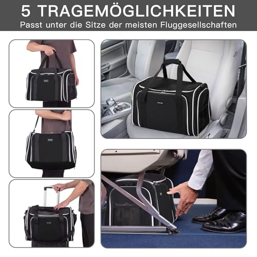 BAGLHER Cat Carrier Bag,Airline Approved Pet Carrier Soft Side Pet Travel 5 Sides Open Doors 3 Sides Expandable Foldable Dog Carrier with Fleece Pad - color: Black, size: 17.5"L x 12.0"W x 11.5"H