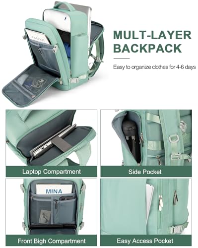 RDTGO Travel Backpack For Women,Personal Item Travel Bag Fits 17" Laptop,Flight Approved Carry-On Backpack, Hiking Backpack,Waterproof Outdoor College Casual Daypack (Green) - color: Green