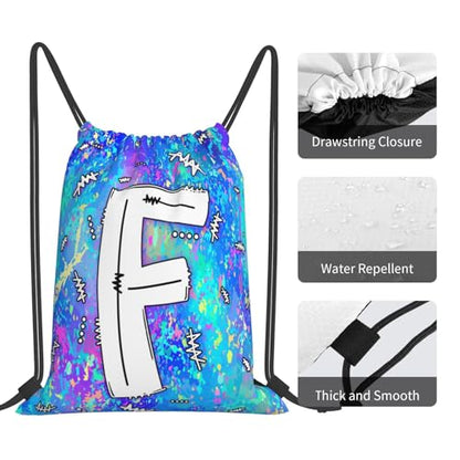 Drawstring Backpack Bag Sport Gym Sackpack Initial Blue Draw String Cinch Bags Bulk String Backpack Storage Bag for Women Men Letters F - color: Letters F