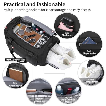 Gym Bags for Women Sports Backpack with Shoe Compartment & Wet Pocket Duffel Bag Carry On Weekender Bag Fitness Travel - color: Black