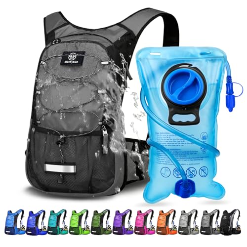 Mothybot Insulated Hydration Backpack Pack with 3L BPA Free Leak Proof Water Bladder, Large Storage Lightweight Hiking Daypack with Waist Pouches & Cooler Layer, for Running, Biking, Camping, Festival - color: Grey