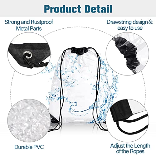 Riakrum 15 Pcs Clear Drawstring Bag Waterproof Small See Through PVC Drawstring Backpack for Stadium College Sport Event(Black) - color: Black