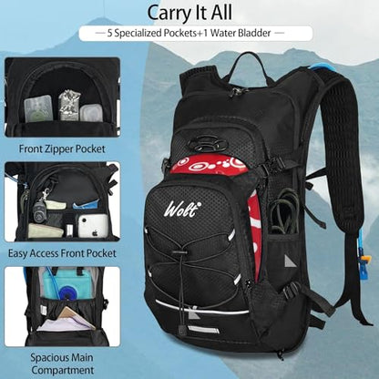 WOLT Hydration Backpack 18L Hiking Water Backpack with 2L Water Bladder for Men Women, Hydration Pack for Running Cycling Biking and Climbing - color: Black