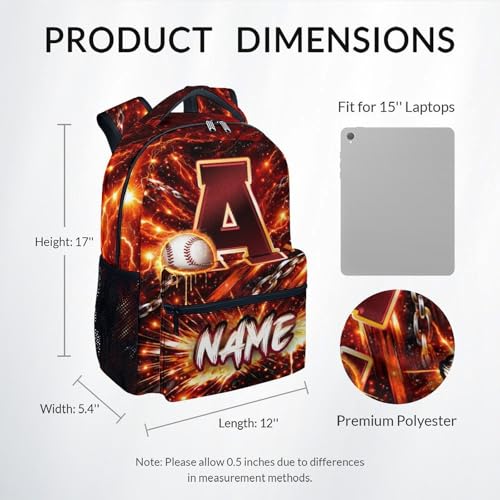 COZYAURA Personalized Backpack for Boys - Custom Baseball Backpack with Initial Name - 17 Inch Kids School Bookbag, Youth Sports Elementary Middle School Bag - color: Red