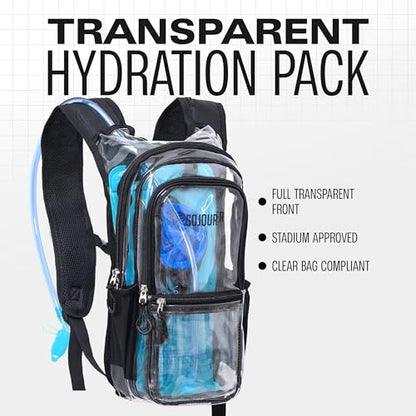 Sojourner Hydration Pack, Hydration Backpack - Water Backpack with 2l Hydration Bladder, Festival Essential - Rave Hydration Pack Hydropack Hydro for Hiking, Running, Biking, Festival Gear - color: Clear Transparent