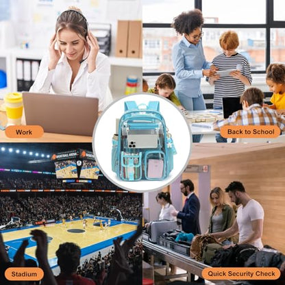 Clear Backpack Heavy Duty Transparent Backpacks Stadium Approved for School Work Sport Travel (Sky Blue) - color: Sky Blue