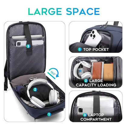 FUTURE AESTHEICS Business Laptop Backpack for Men,Women，15.6 Inch Water Resistant Travel smart Laptop Backpack Carry On Backpack with USB Charging Port，Large Business Work Durable Computer Bag, Blue - color: Blue