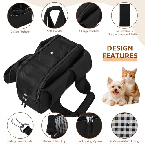 Dog Purse Carrier for Small Dogs and Cats, Soft-Sided Pet Tote Bag with 6 Large Pockets, Collapsible Travel Puppy Carrier, Fits Pets up to 13 lbs (Black, 15.7" L x 8" W x 11.8" H) - color: Black, size: 15.7"L x 8.0"W x 11.8"H