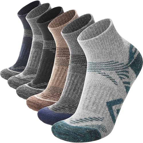 ANTSANG 6 Pairs Merino Wool Quarter Ankle Hiking Running Socks Compression Thermal Thick Cushion Socks for Women Men - color: Dark Mix Series, size: Medium