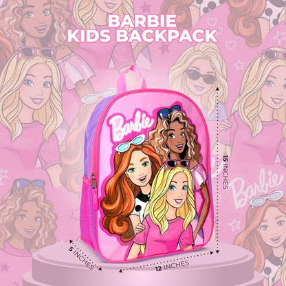 AI ACCESSORY INNOVATIONS Barbie Backpack for Girls, Elementary School Book Bag with Padded Straps, Pink - color: Brabie