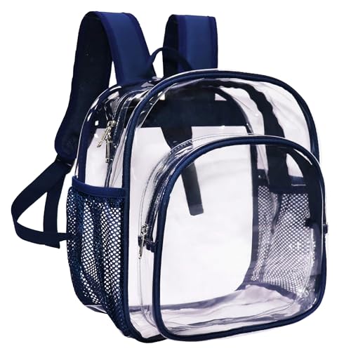 Clear Backpack Stadium Approved 12x12x6 Small Clear Backpack for Concert,Work,Festival,Security,Stadium - color: Navy Blue