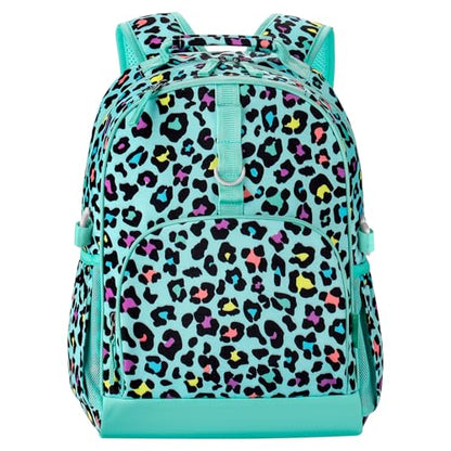 Choco Mocha Kids Backpack for Girls Cheetah Backpack Kids Elementary School Backpack for Girls Ages 6-8 Kid Bookbag 17 Inch with Chest Strap, Green - color: Leopard Print-green