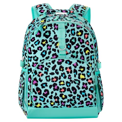 Choco Mocha Kids Backpack for Girls Cheetah Backpack Kids Elementary School Backpack for Girls Ages 6-8 Kid Bookbag 17 Inch with Chest Strap, Green - color: Leopard Print-green
