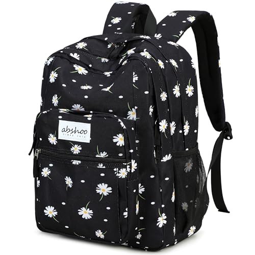 abshoo Classical Basic Daisy Womens School Backpack For College Teen Girls Water Resistant Bookbag (Daisy Black) - color: Daisy Black, size: 16.5 Inc