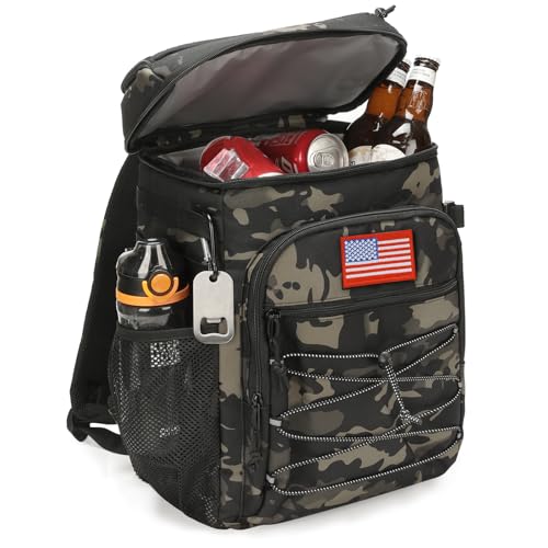 25L Backpack Cooler Keep All Drink Cold for Long Periods of Time Cooler Backpack Insulated Waterproof Portable High Durability Small Cooler Backpack with Compartment for Hiking Camping Beach - color: Black Camo