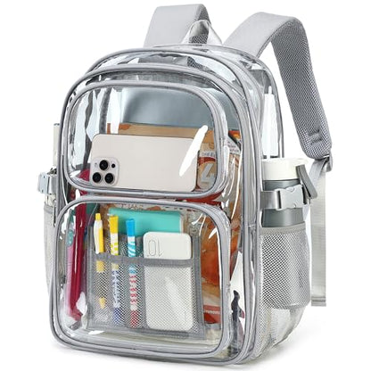 abshoo Large Heavy Duty Clear Backpack For School Bookbag Transparent Multi Pocket Backpacks (Grey) - color: Grey